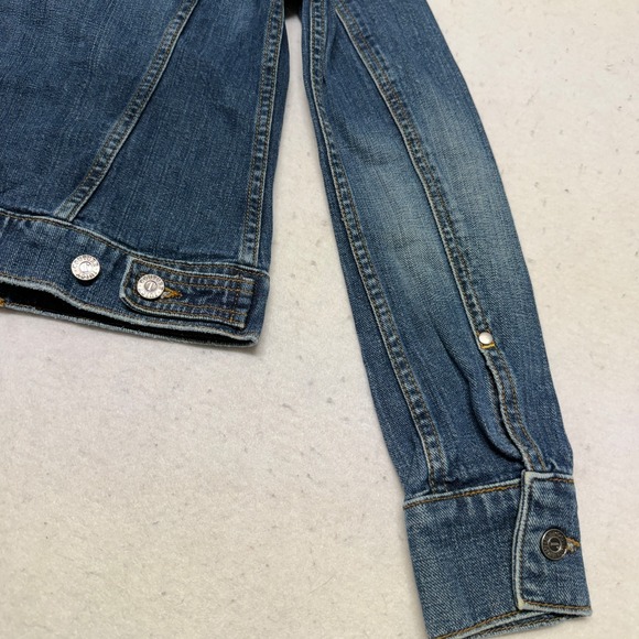 Juicy Couture Jeans Glamorous USA Women's Denim Heart Moto Jacket Y2K Size Small - Picture 13 of 16